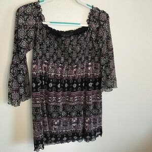 I.N.C. Int'l Concepts Black/Purple Tunic Blouse Sz XL Dark Boho Whimsigoth Y2K